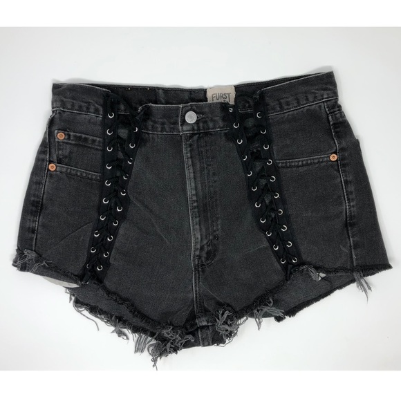 LF furst of kind lace up front frayed denim shorts - Picture 3 of 7
